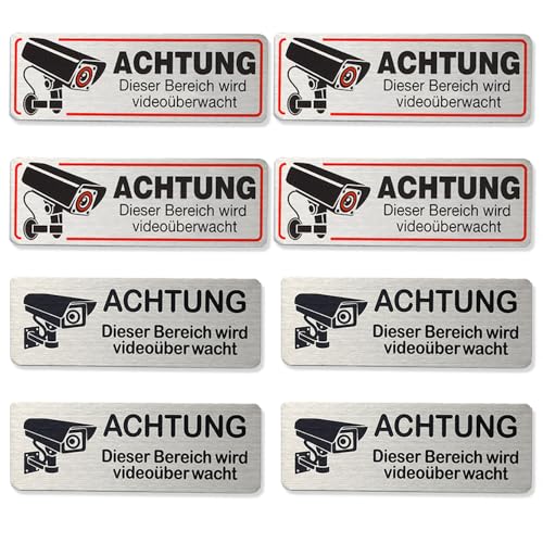 Glamifyr 8 Stück Aufkleber Videoüberwachung Schild,Achtung Videoüberwachung Schild Videoüberwachung Aufkleber Dieser Bereich Wird Videoüberwacht Schild,Aluminium Schilder Aufkleber Kameraüberwachung von Glamifyr