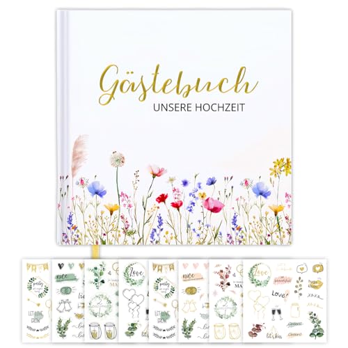 Glamifyr Gästebuch Hochzeit,Hochzeit Gästebuch mit 144 Seiten,DIY Hochzeitsgästebuch 21x21cm,Blumen Gästebuch Blanko mit 8 Exquisite Eukalyptus Aufklebern,für Unvergessliche Erinnerungen von Glamifyr