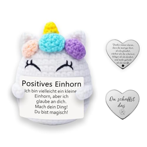 Glamifyr Handgemachte Häkelpuppe Einhorn,Einhornpuppe Geschenk,Positive Einhorn Deutsch Pocket Hug Glücksbringer für Freunde Kollegen und Famili,Kreative Einhornpuppe und Kleine Glücksbringer(Silber) von Glamifyr