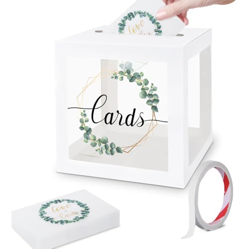 Glamifyr Kartenbox Hochzeit mit 30 Stücke Grußkarten, Eine Rolle Doppelseitiges Klebeband, Briefbox Hochzeit Kartenbox Geldbox Hochzeit für Geldgeschenke, Acryl Transparent Sparschwein Hochzeit von Glamifyr