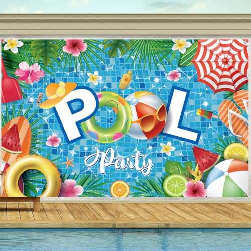 Glamifyr Pool Party Deko Banner,Poolparty Deko Strand Banner,Sommer Pool Party Banner Deko,Sommerparty Deko Hawaii Party Banner,deko Sommer Party Hawaii Party Deko Banner Hintergrund,180x115 cm von Glamifyr