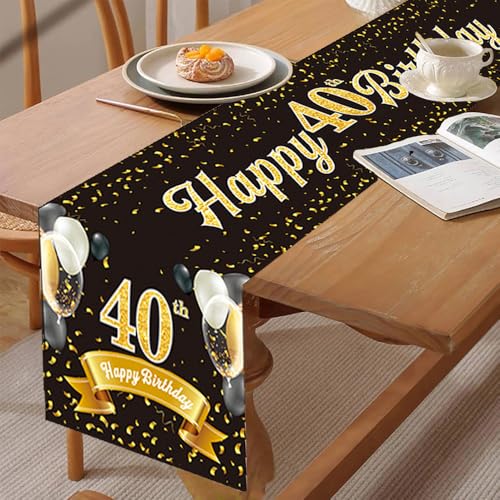 Glamifyr Tischläufer 40 Geburtstag Deko 40 Geburtstag Mann Frauen, Tischläufer Geburtstag 40 Geburtstag Männer Deko Tischdeko 40 Geburtstag Mann, 40. Geburtstag Deko Happy 40th Birthday, 180x35 cm von Glamifyr
