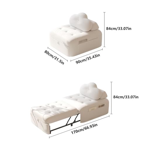 Glamour Haven Ausklappbares Schlafsofa für kleine Räume, Klappbares Schlafsofa mit Verstellbarer Rückenlehne for kleine Räume, Wohnzimmer Gästebett für Wohnung, Wohnzimmer, Büro(White) von Glamour Haven