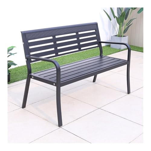 Kleine, langlebige Gartenbänke für den Außenbereic Parkbank aus Aluminiumguss – Gartenbank mit Rückenlehne for den Außenbereich for Terrasse, Hof , Außenbank für Garten, Veranda und Park(Black) von Solunovia
