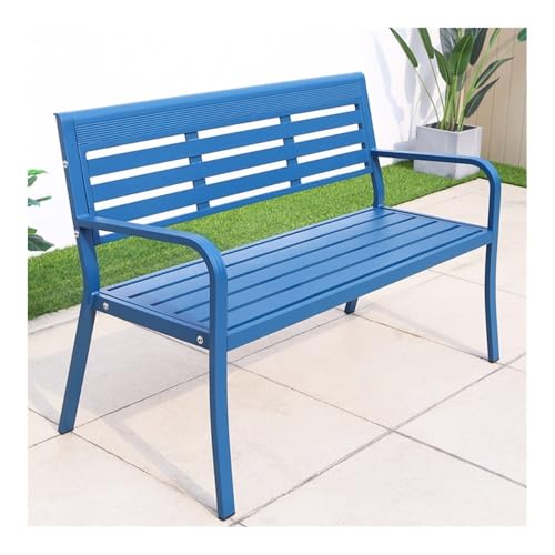 Kleine, langlebige Gartenbänke für den Außenbereic Parkbank aus Aluminiumguss – Gartenbank mit Rückenlehne for den Außenbereich for Terrasse, Hof , Außenbank für Garten, Veranda und Park(Blue) von Solunovia