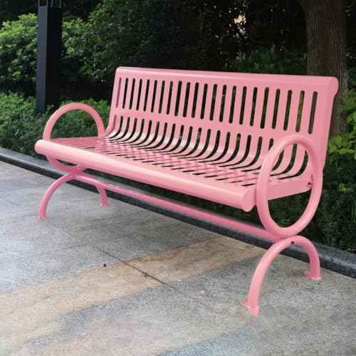 Kleine, langlebige Gartenbänke für den Außenbereic Stabile Parkbank aus Stahl for 2 Personen, Sitzgelegenheiten for Garten und Terrasse , Außenbank für Garten, Veranda und Park(Pink,180cm) von Glamour Haven