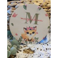 Namens Schild Aus Echtholz, Personalisiertes Geschenk Geburt, Taufe, Viele Farben Möglich, Kinderzimmer, Türschild, Fuchs, Kinderzimmerdeko von GlanzGeschenke