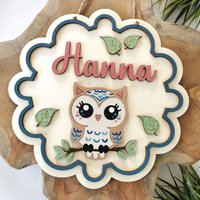 Süßes Namensschild Mit Glitzer Eule Personalisiert Wunschtext Und in Deinen Wunschfarben, Kinderzimmer, Türschild, Wanddeko, Geschenk von GlanzGeschenke