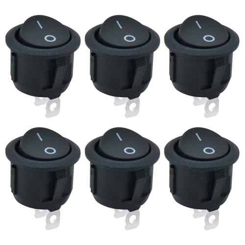 6 Stück Kippschalter Rund, Mini 2 Polig Wippschalter ON/OFF Einrastbare mit Selbsthemmung Runde Schalter 10A/125V 6A/250V Schwarz für Auto Boot Haushaltsgeräte von Glanzend