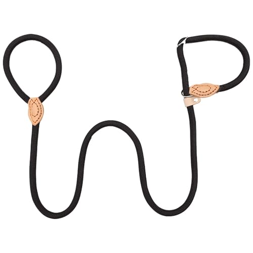 Retrieverleine robust und wetterfest für Hunde Aller Größen, schnell anzulegende Hundeleine und Halsband in Einem, 150 cm, fellschonende Führleine mit integriertem Zugstopp (schwarz) von Glanzend
