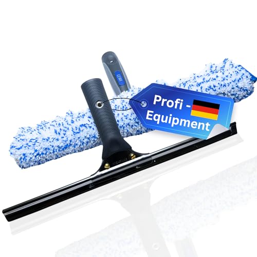 Glanzgenie Fensterwischer & Fenster-Abzieher von LEWI (25cm) | Fensterreinigungs-Set aus T-Träger mit Mikrofaser-Bezug & Abzieher | Ergonomischer Griff | gratis Ersatzgummi und Mikrofasertuch dazu von Glanzgenie