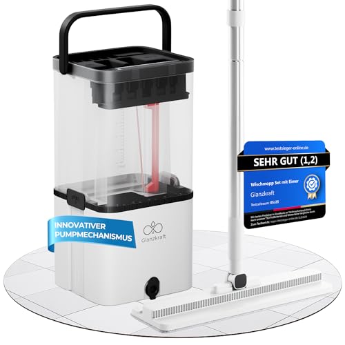 Glanzkraft® Wischmopp Set mit Eimer – 2-Kammer-System für sauberes & schmutziges Wasser – 2,5L – Wassersparend durch Pumpfunktion – Mopp wird vollständig gereinigt – hygienisch & leicht zu reinigen von Glanzkraft