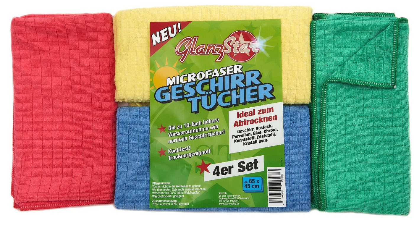 Glanzstar Geschirrtuch Mikrofaser Premium Geschirrtücher, (4erSet), sehr langlebig, trocknergeeignet, kochfest, 10fache Wasseraufnahme von Glanzstar