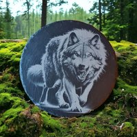 Wolf Wölfe Skadi Odins Lasergravur Schiefer Geri Freki Schieferplatte Deko Mittelalter von GlanzundGravur