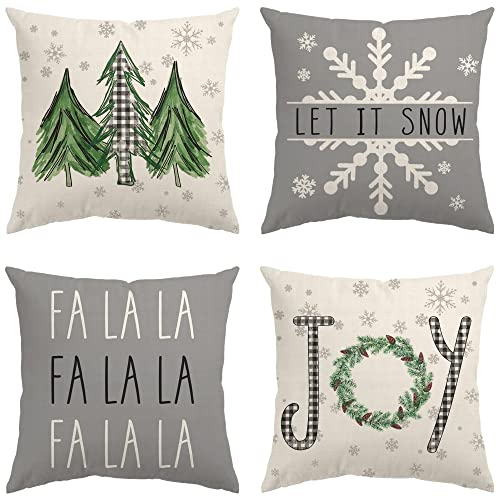 Glaring Weihnachtskissenbezüge, 45,7 x 45,7 cm, 4 Stück, Bauernhaus-Weihnachtsdekoration, Merry Tree Joy Let It Snow, FA La Winter-Urlaubs-Dekoration, Überwurf-Kissenbezug für Zuhause, Couch Glaring Weihnachtskissenbezüge, 45,7 x 45,7 cm, 4 Stück, Bauernhaus-Weihnachtsdekoration, Merry Tree Joy Let It Snow, FA La Winter-Urlaubs-Dekoration, Überwurf-Kissenbezug für Zuhause, Couch von Glaring
