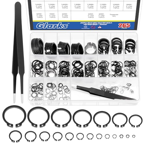 Glark 266Pcs 21 Größen C-Clip Externe Halteringe Sortiment Set, 65Mn-Stahl 4MM-28MM Schnappringe mit einer Pinzette für Achsen, Wellen und bewegliche Teile Glark 266Pcs 21 Größen C-Clip Externe Halteringe Sortiment Set, 65Mn-Stahl 4MM-28MM Schnappringe mit einer Pinzette für Achsen, Wellen und bewegliche Teile von Glarks