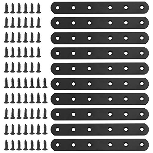 Glarks 10 Stück 160 mm flache gerade Eckstreben, schwarze Metallverbindungsplatte mit 45 Schrauben für Holzmöbel (160 x 20 x 3 mm) von Glarks
