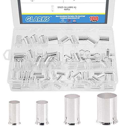 Glarks 100Pcs AWG 4 2 1 2/0 Wire Copper Crimp Connector Silver Plated Non Insulated Ferrules Pin Cord End Terminal Assortment Kit von Glarks