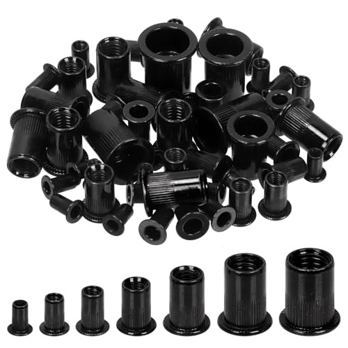 Glarks 100Pcs M3 Rivet Nuts Carbon Steel Metric Rivet Nuts Black Zinc Plated Carbon Steel Flat Head Rivnut Threaded Insert Rivet Nuts Assortment Set von Glarks