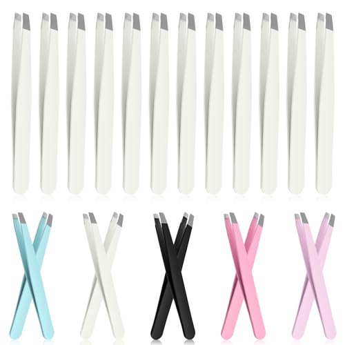 Glarks 12Pcs White Eyebrow Tweezers Stainless Steel Slanted Tip Tweezers Professional Facial Hair Eyebrow Precision Tweezers for Men and Women Glarks 12Pcs White Eyebrow Tweezers Stainless Steel Slanted Tip Tweezers Professional Facial Hair Eyebrow Precision Tweezers for Men and Women von Glarks