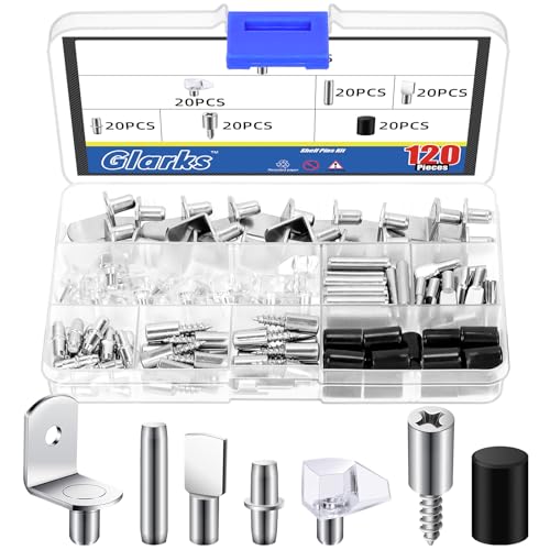 Glarks 140pcs 6 Style Regal Pins Regal Peg Pins Kit, beinhaltet Kunststoff Schrank Regal Unterstützung Pins, flache Löffel Pegs, zylindrische Stifthalter, L-förmige Regal Unterstützung Pegs von Glarks