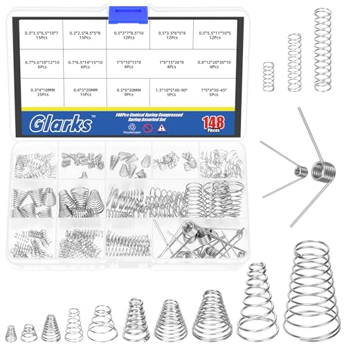 Glarks 148pcs 0.3/0.4/0.5/0.7/0.8/1/1.5mm Turm-konischer Federsatz, 3-Arten-15 Grössen-Kegeldruck-Rückfahrer, Konische Kegeldruckfeder für Heimreparatur Glarks 148pcs 0.3/0.4/0.5/0.7/0.8/1/1.5mm Turm-konischer Federsatz, 3-Arten-15 Grössen-Kegeldruck-Rückfahrer, Konische Kegeldruckfeder für Heimreparatur von Glarks