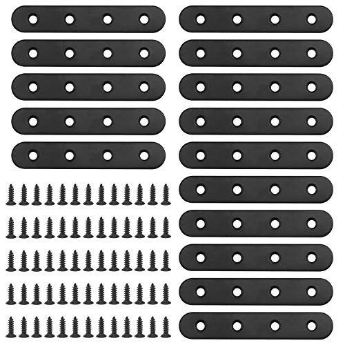 Glarks 15 Sets 100 mm flache gerade Eckstreben, schwarze Metallverbindungsplatte mit 65 Schrauben für Holzmöbel (100 x 2 mm) von Glarks