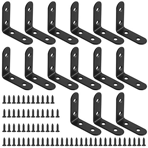 Glarks 15 Stück 50 mm Eckstreben 90 Grad schwarz Edelstahl Gelenkhalter Befestigung mit 65 Schrauben für Holzmöbel (50 x 50 x 2 mm) von Glarks