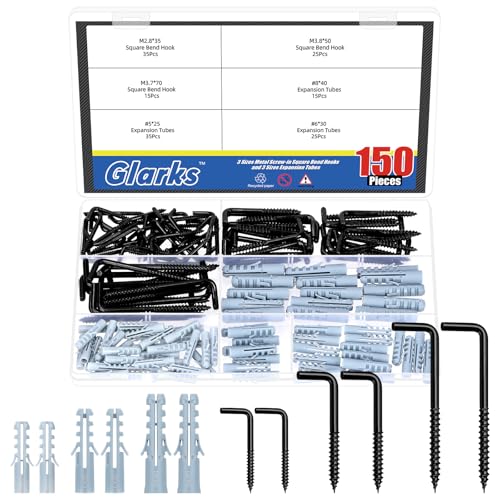Glarks 150pcs M2.8/3.7/3.8 schwarze L-förmige Schraube in Haken mit Sicherheitsschlüssel-Kit, enthalten 75pcs Rechtwinkelhaken 75pcs Kunststoff-Expansion-Rohr, Quadrat-Bend-Selbstklemmhaken Glarks 150pcs M2.8/3.7/3.8 schwarze L-förmige Schraube in Haken mit Sicherheitsschlüssel-Kit, enthalten 75pcs Rechtwinkelhaken 75pcs Kunststoff-Expansion-Rohr, Quadrat-Bend-Selbstklemmhaken von Glarks