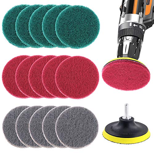 Glarks 16 Stück 10,2 cm Bohrmaschine Power Brush Fliesenschrubber Scheuerschwämme Reinigungsset mit 10,2 cm Scheibenhalter für Bad und Küche, 3 verschiedene Steifigkeiten (rot, grau, grün) von Glarks