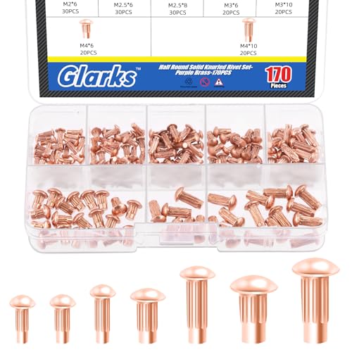 Glarks 170pcs Solid Nieten Knulled Shanks Set, M2 M2.5 M3 M4 Halbrunder Kopf Rot Kupfer Solid Nieten Sortiment Kit mit Aufbewahrungsbox Home Outdoor Hardware Tool Glarks 170pcs Solid Nieten Knulled Shanks Set, M2 M2.5 M3 M4 Halbrunder Kopf Rot Kupfer Solid Nieten Sortiment Kit mit Aufbewahrungsbox Home Outdoor Hardware Tool von Glarks