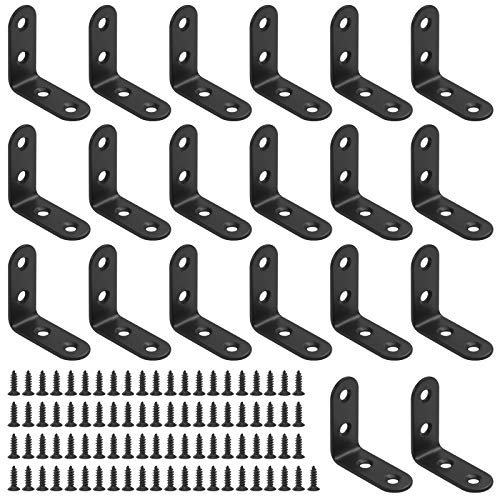 Glarks 20 Sets 40 mm schwarze L-Halterung, rechtwinklige Halterung, Eckstreben, Gelenk-Halterung, Befestigung für Holz, Stuhl, Bücherregal, Brett, Fenster, Möbel, Schrank (40 x 40 x 2 mm) von Glarks