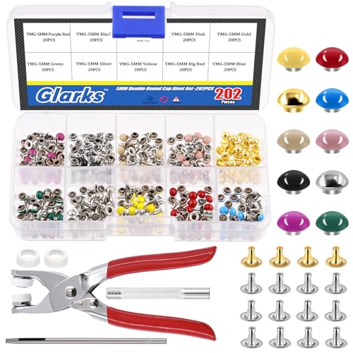 Glarks 200 Sets Leather Rivets Kit 5mm Double Round Cap Leather Rivets with 3Pcs Setting Tool Kit, 10 Colors Caps Leather Rivets and 2 Colors Metal Studs for Leather Craft Repairs Decoration Glarks 200 Sets Leather Rivets Kit 5mm Double Round Cap Leather Rivets with 3Pcs Setting Tool Kit, 10 Colors Caps Leather Rivets and 2 Colors Metal Studs for Leather Craft Repairs Decoration von Glarks