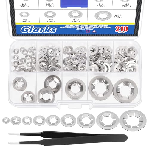 Glarks 210Pcs Metrische M2 M2.5 M3 M4 M5 M6 M8 M10 M12 304 Edelstahl Innenzahn Stern Lock Unterlegscheiben Sortiment Kit Externe Push Ringe Quick Speed Locking Unterlegscheiben mit 1Pcs Pinzette Glarks 210Pcs Metrische M2 M2.5 M3 M4 M5 M6 M8 M10 M12 304 Edelstahl Innenzahn Stern Lock Unterlegscheiben Sortiment Kit Externe Push Ringe Quick Speed Locking Unterlegscheiben mit 1Pcs Pinzette von Glarks