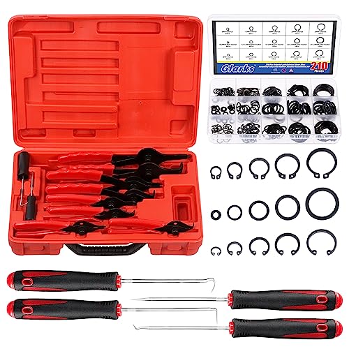 Glarks 225-teiliges robustes Sprengringzangen-Set, gerade und gebogene Backenzangen und interne externe Sicherungsring-Schnapphalterringe und metrische Gummi-O-Ringe mit Entfernungshaken Sortiment Kit Glarks 225-teiliges robustes Sprengringzangen-Set, gerade und gebogene Backenzangen und interne externe Sicherungsring-Schnapphalterringe und metrische Gummi-O-Ringe mit Entfernungshaken Sortiment Kit von Glarks