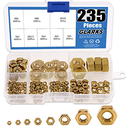 Glarks 235 Stück metrische M2 M2.5 M3 M4 M5 M6 M8 M10 hochfeste Messing-Sechskantmuttern Sortiment Kit Glarks 235 Stück metrische M2 M2.5 M3 M4 M5 M6 M8 M10 hochfeste Messing-Sechskantmuttern Sortiment Kit von Glarks
