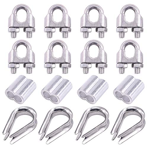 Glarks 24 Stück M10 Drahtseilklemmen mit Kabelkauschen Combo und Aluminium-Crimpschlaufen-Hülsen-Set für Drahtseil-Kabelkauschen Rigging (3/8 Zoll) von Glarks