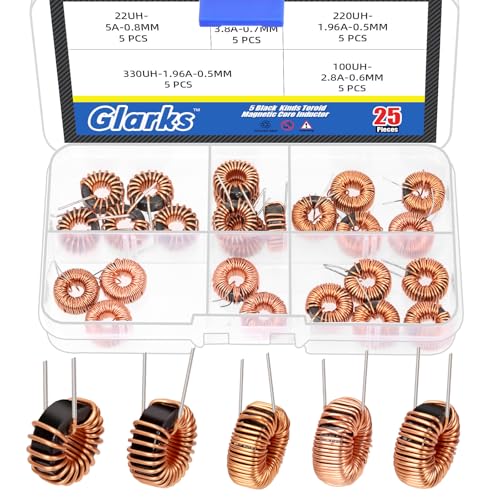 Glarks 26 Stück 5 Größen Toroid Core Induktor Kit, 22UH-5A 47UH-3.8A 100UH-2.8A 220UH-1.96A 330UH-1.96A Induktivität Kupferspule, Toroid Magnetische Induktivität für Transformatoren DIY Leiterplatte Glarks 26 Stück 5 Größen Toroid Core Induktor Kit, 22UH-5A 47UH-3.8A 100UH-2.8A 220UH-1.96A 330UH-1.96A Induktivität Kupferspule, Toroid Magnetische Induktivität für Transformatoren DIY Leiterplatte von Glarks