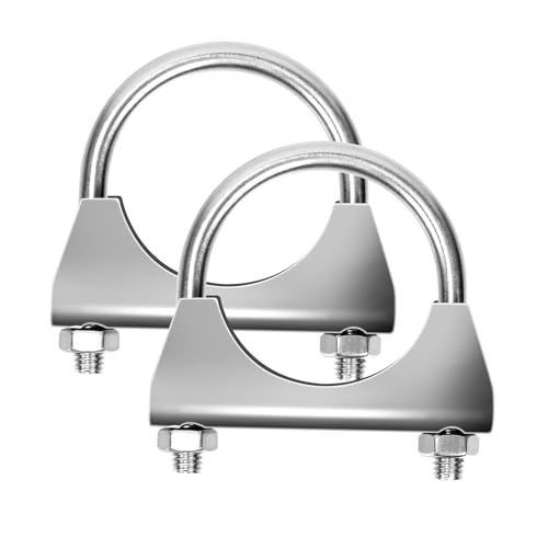 Glarks 2Pcs 304 Edelstahl Auspuff U-Klemmen 50MM (2in) Schalldämpfer Auspuff Klemmen U-Bolzen Klemmen Design mit Sattelflansch für Auspuff Endrohr von Glarks