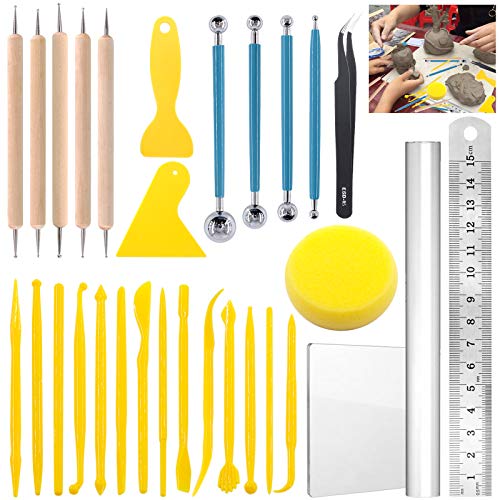 Glarks 30Pcs Carving Modeling Clay Sculpting Tools Set Including Plastic Crafts Clay Modeling Tools, Dual-End Dotting Clay Tools and Ball Stylus for Embossing Art, Coloring, Nail Art Painting Glarks 30Pcs Carving Modeling Clay Sculpting Tools Set Including Plastic Crafts Clay Modeling Tools, Dual-End Dotting Clay Tools and Ball Stylus for Embossing Art, Coloring, Nail Art Painting von Glarks