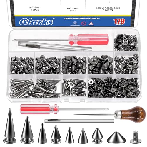 Glarks 355pcs Gun Punk Spikes und Studs Kit, 7-Größen Zink Legierung Kegel Spike und Stud Niete, Metall Leder Baum Spikes Studs mit Scratch Awl Schraubendreher Punch Glarks 355pcs Gun Punk Spikes und Studs Kit, 7-Größen Zink Legierung Kegel Spike und Stud Niete, Metall Leder Baum Spikes Studs mit Scratch Awl Schraubendreher Punch von Glarks