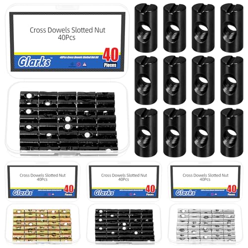 Glarks 40pcs M6 x 20mm schwarze Fass Kreuz Dowels Schlitzmutter, Heavy Duty Fass Mutter, Hammer eingebettete Mutter für Möbelschrauben, Betten, Krippe, Stühle, Hardware Ersatz von Glarks