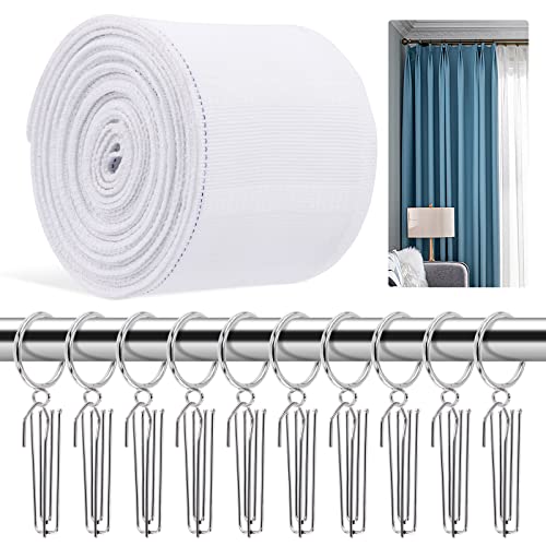 Glarks 41-teiliges Vorhangfaltenband-Set mit 5,5 m langem weißem Faltenband mit 30 Stück Edelstahl-4 Zinken, Vorhangfalten-Haken und 20 Stück Vorhangringe für DIY Pinch Pleat Curtain von Glarks