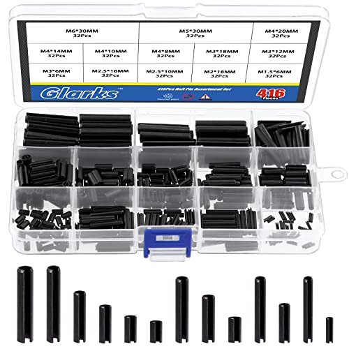 Glarks 416-teiliges Rollstift-Sortiment M1,5 M2 M2,5 M3 M4 M5 M6 Schlitz-Federstifte, geteilte Federstifte, Spannrollen-Set von Glarks