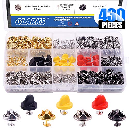 Glarks 430Pcs 7 Kinds of Butterfly Clutch Tie Tacks and Plastic Pin Back with Blank Pins for Lapel Pins, Service Bars, Jewelry Making and DIY Craft von Glarks