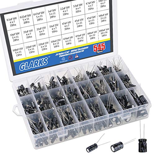 Glarks 545Pcs 24 Value 10V 16V 25V 50V Metal Electrolytic Capacitors Assorted Assortment Kit Set, Lable Capacitor Range 0.1UF - 1000UF Glarks 545Pcs 24 Value 10V 16V 25V 50V Metal Electrolytic Capacitors Assorted Assortment Kit Set, Lable Capacitor Range 0.1UF - 1000UF von Glarks