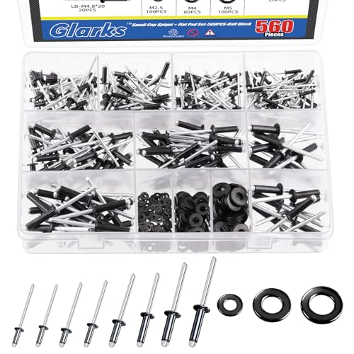 Glarks 560Pcs schwarze Blindnietbefestigungs-Kit, 8-Größen-Aluminium-Pop-Nieten mit 3-Größen-Backup-Unterlegscheiben-Sortiment-Kit für Luftfahrt-Automobilmöbel-Gebrauch Glarks 560Pcs schwarze Blindnietbefestigungs-Kit, 8-Größen-Aluminium-Pop-Nieten mit 3-Größen-Backup-Unterlegscheiben-Sortiment-Kit für Luftfahrt-Automobilmöbel-Gebrauch von Glarks