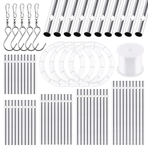 Glarks 60-teiliges Windspiel-Set, inklusive 50 Stück 11.5 cm, 7 cm Windspielrohre und 5 Stück Drehhaken-Clips mit 100 m Windspieldraht und 5 Stück Windspiel-Top-Kreise für Zuhause, Gartendekorationen von Glarks