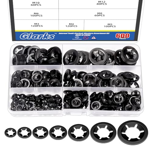 Glarks 600pcs Metric M3 M4 M5 M6 M8 M10 M12 65Mn-Stahl Schwarz Interne Zahn Star Lock Unterlegscheiben Sortiment Kit Quick Speed Locking Unterlegscheiben Push on Locking Unterlegscheiben Glarks 600pcs Metric M3 M4 M5 M6 M8 M10 M12 65Mn-Stahl Schwarz Interne Zahn Star Lock Unterlegscheiben Sortiment Kit Quick Speed Locking Unterlegscheiben Push on Locking Unterlegscheiben von Glarks