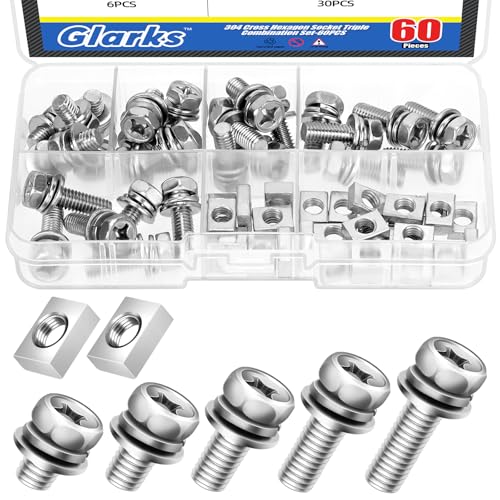 Glarks 60pcs M6 Motorrad Batterie Klemmenschrauben mit quadratischen Muttern Set beinhaltet 30pcs Batterie Bolzen und Mutter Motorrad Batterie Klemmenschraube mit 30pcs Muttern Quadrat von Glarks